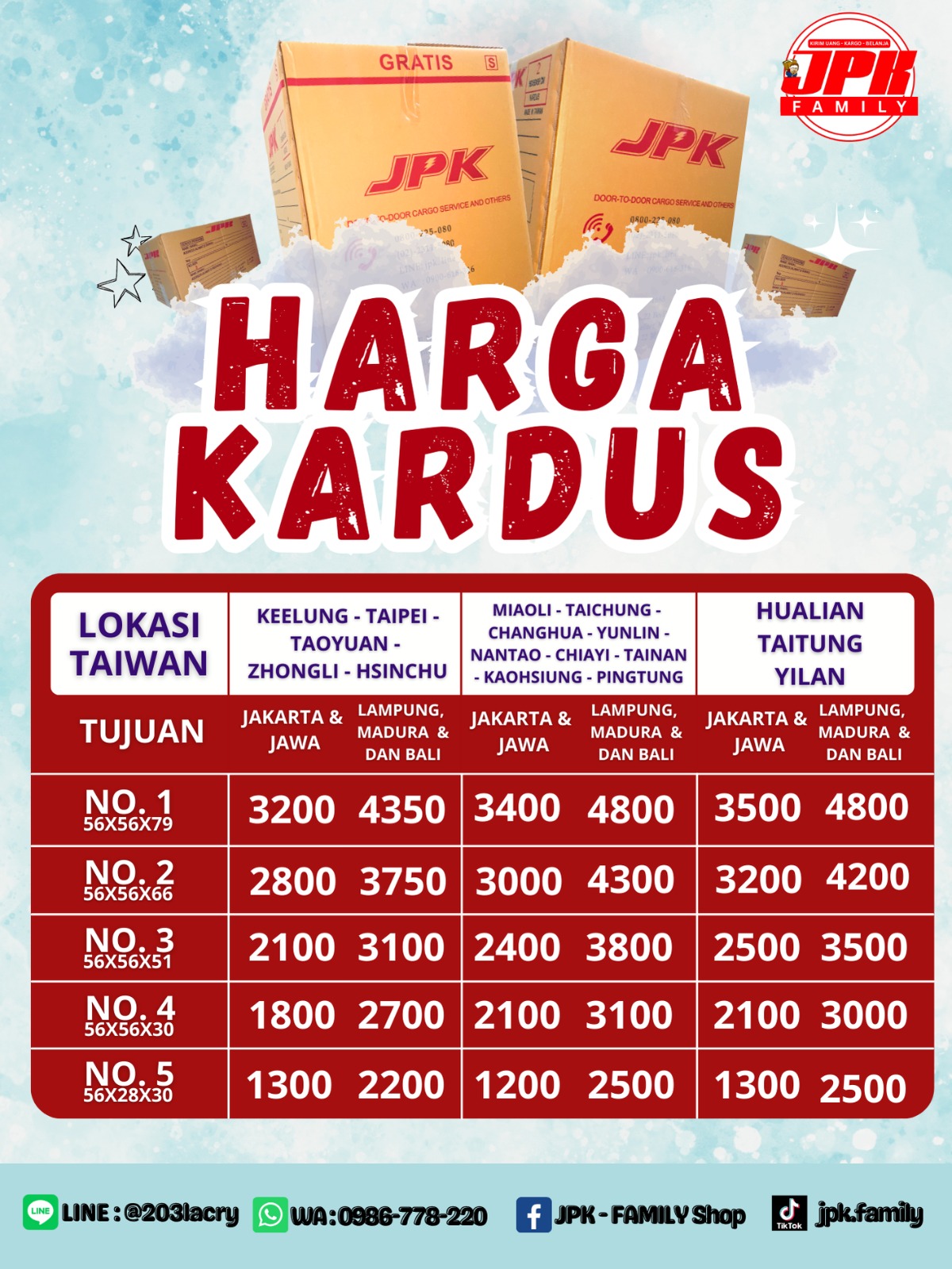 JPK 印尼海運專用箱｜台灣寄印尼｜外勞寄家鄉打包箱（北部→Lampung/Madura/Bali）